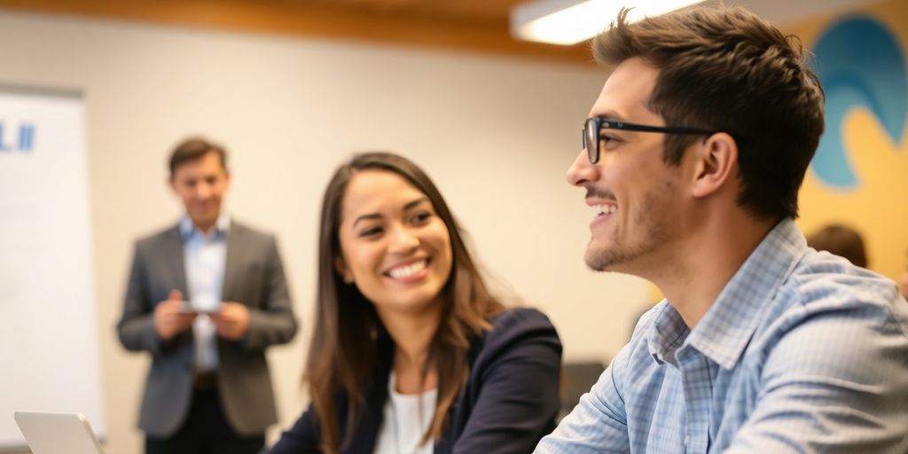 Personne souriante apprenant avec un coach en PNL.